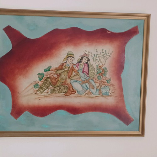 Painting new hand-painted on leather with beautiful colors