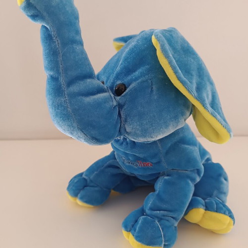Baby Lino blue plush elephant with yellow details