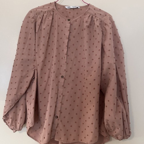 Zara cotton polka dot shirt used, pink, size S