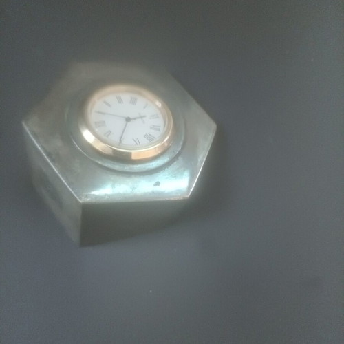 Quartz table clock, 100% solid brass, hexagonal design