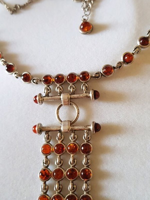 Necklace with amber and 925 silver used, length 45 cm