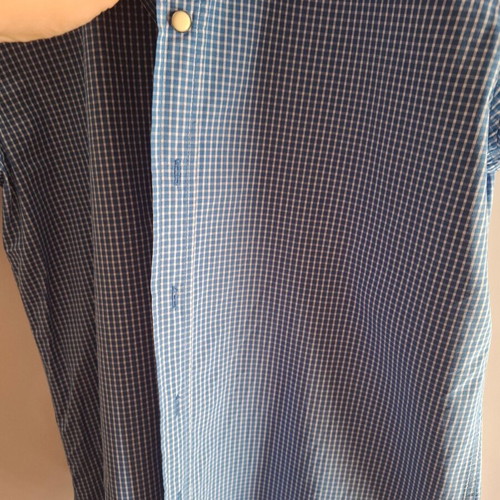 Aggressive men's short-sleeve checked shirt size M like new blue white