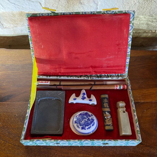 Vintage Chinese Calligraphy Set like new with ink stone and seal