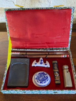 Vintage Chinese Calligraphy Set like new with ink stone and seal