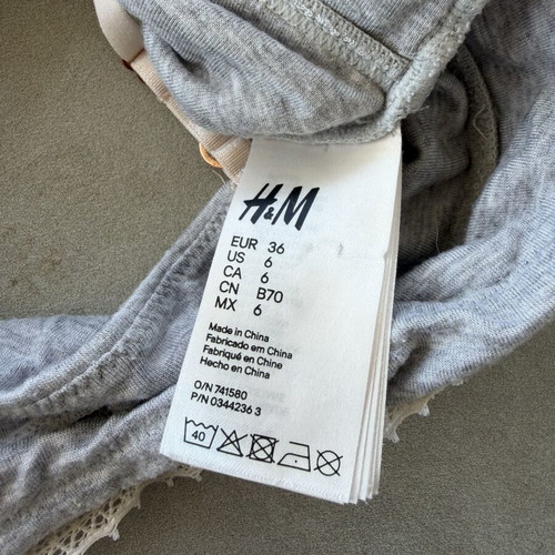 H&M Grey Jersey Bralette with Lace Trim like new