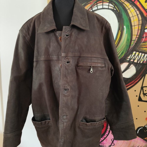 Men's leather jacket size S, brown