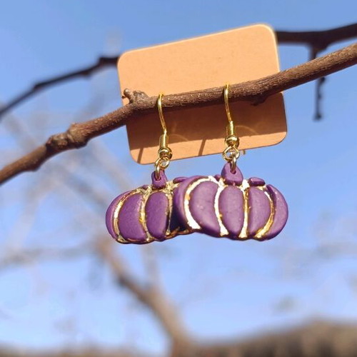 Handmade pumpkin earrings new, purple and gold