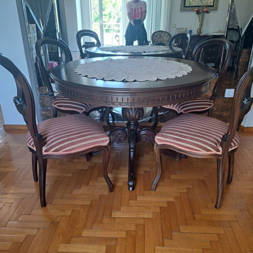 Carved dining set used with 6 chairs, solid walnut wood