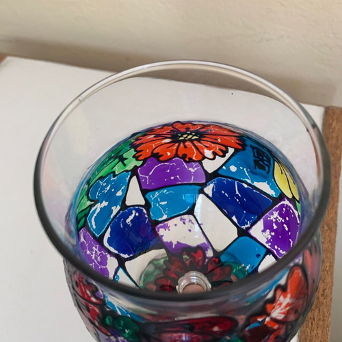 Handpainted glass used, 19cm height, 7cm width
