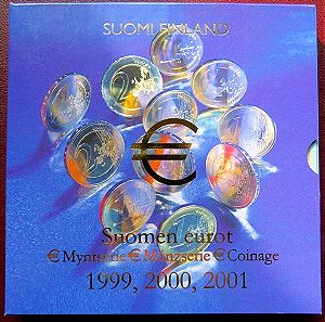 Φινλανδία 1999 2000 2001 Σετ κερμάτων  από 1 λεπτό - 2 ευρώ 3 σετ 24 κέρματα BU
