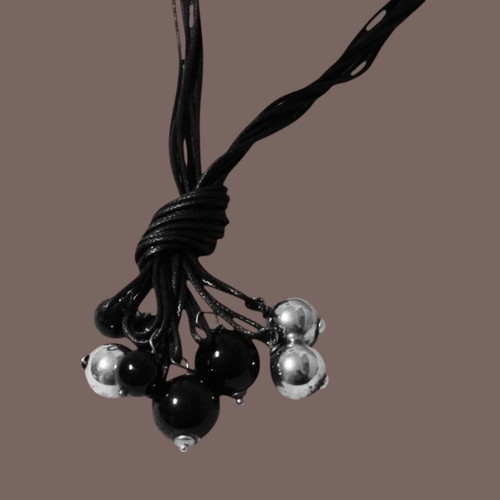 Necklace with black cord and silver 925 beads like new
