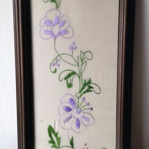 Handmade embroidered vintage frame in wooden frame like new