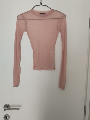 Bershka long sleeve pink see through blouse with rhinestones like new