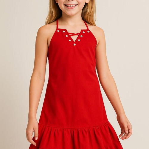 Girls' Dress Like New, Size 10 Years, Red with Ruffles
