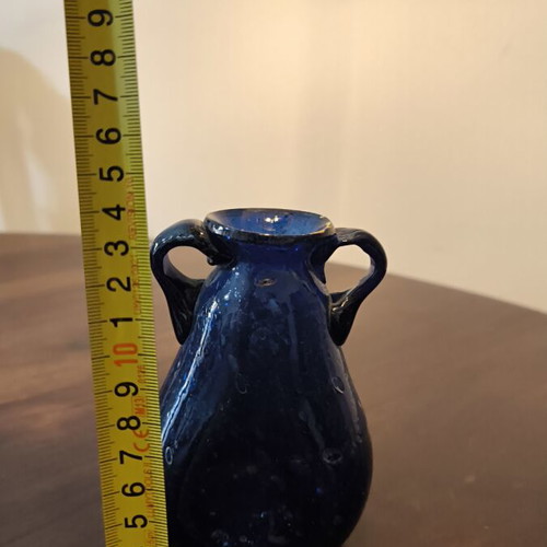 Recycled glass vase like new, deep blue with 2 handles