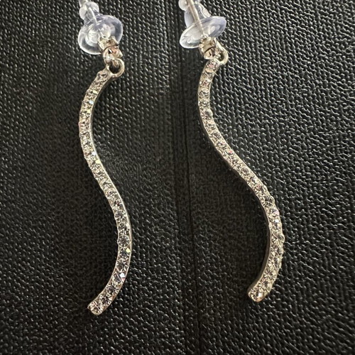 Wave drop earrings with rhinestones, silver color