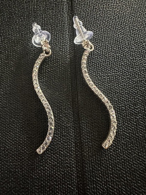 Wave drop earrings with rhinestones, silver color