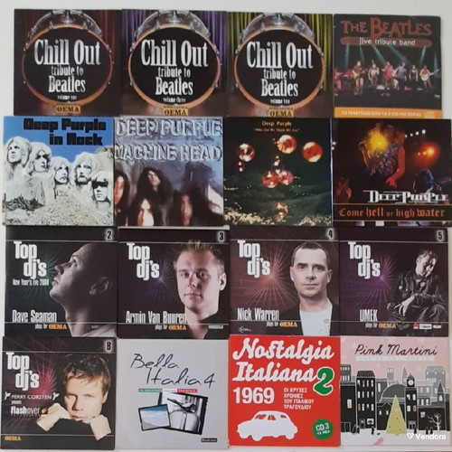 CDs with foreign songs new, pack of 16 with Beatles, Deep Purple, Top DJs
