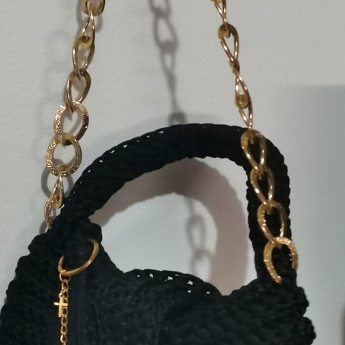 Handmade women's crossbody bag black with gold details shell shape