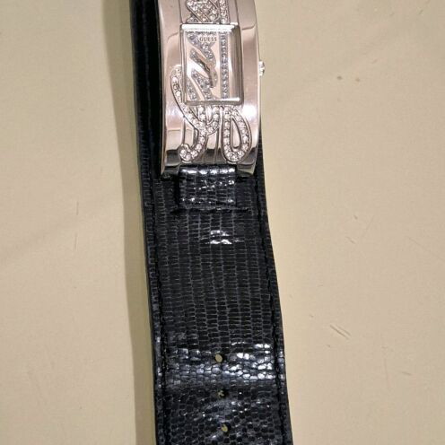Guess women's cuff watch like new, black leather strap