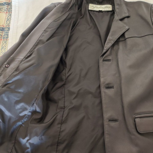Freeland men's black leather jacket blazer size small satin lining like new