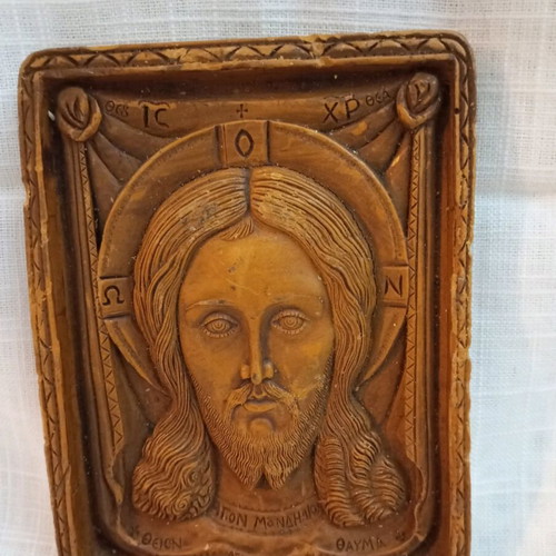 Wax icon from Mount Athos like new, Holy Mandylion 16cm×12cm