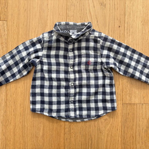 Petit Bateau shirt checked cotton, size 12 months, like new