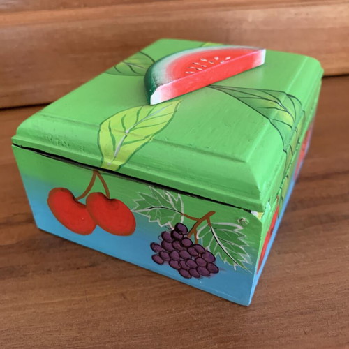 Handmade wooden jewelry box with summer fruit painting, new