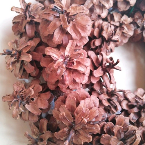 Wreath made of Greek opened pine cones used