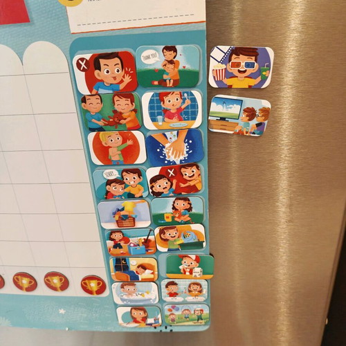 Magnetic reward chart used with 57-piece educational set