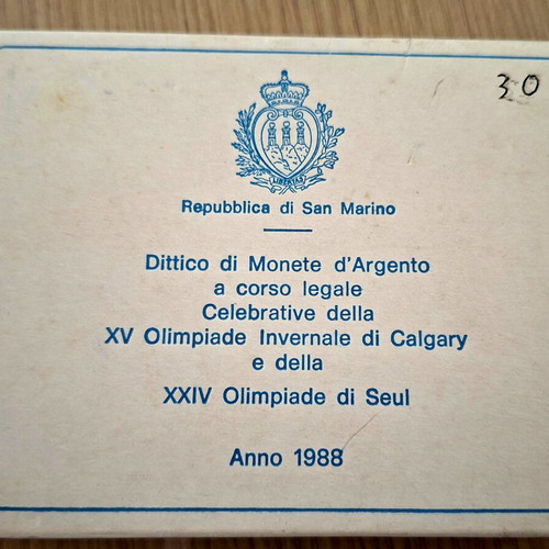 San Marino 1988 Silver Set 500 + 1000 Lire Olympics FDC with Case and COA