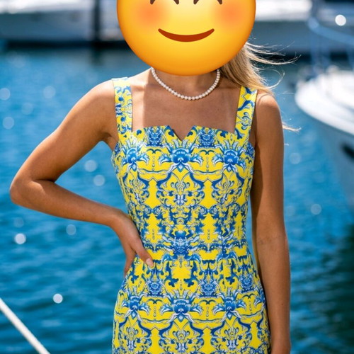 Fitted mini dress size S yellow and blue, like new, 100% cotton