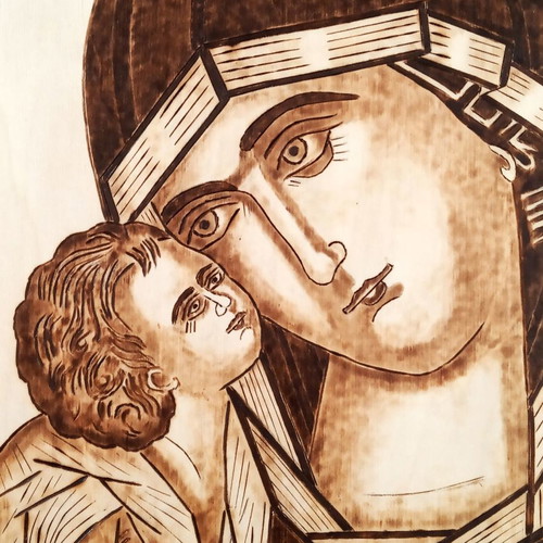 Pyrography painting Panagia Donskaya new on linden wood