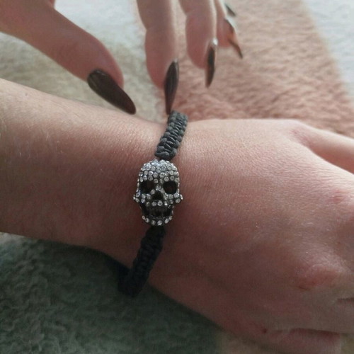 Bracelet with skull charm and strass like new, black