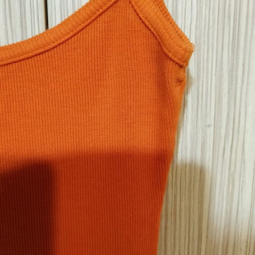 Rib dress orange used, linen bottom, size M