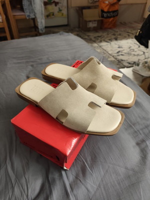 Leather women's sandals new, size 38, beige