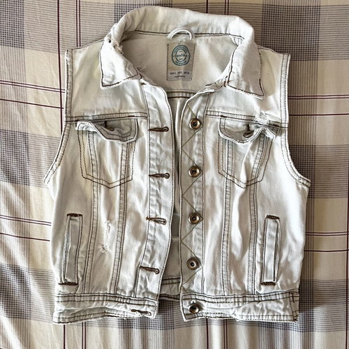 Bershka sleeveless denim jacket used, light blue-white, size S