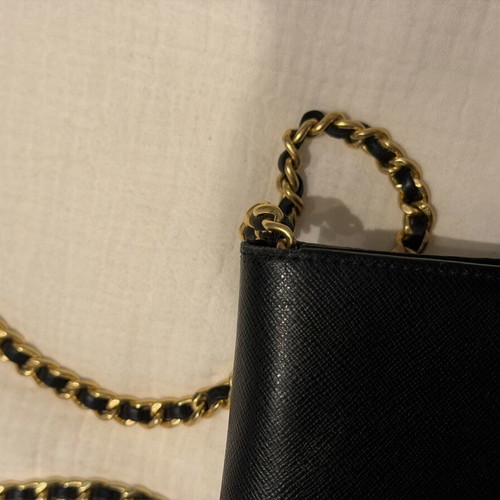 Furla clutch bag with chain black leather used