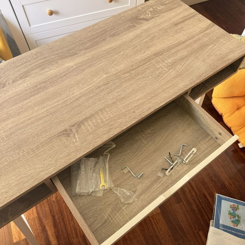 JYSK ABBETVED desk like new, light oak and white metal frame