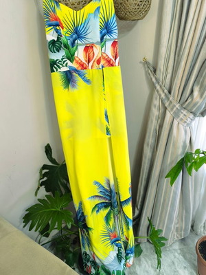Yellow Skort Jumpsuit Small Tropical Print Like New