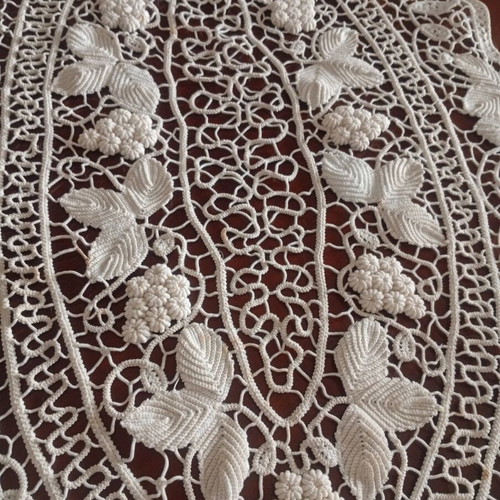 Antique handmade crochet table linen with grape cluster design used