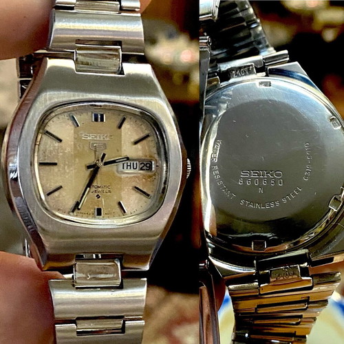 Seiko 5 N7 automatic watch used, beige dial