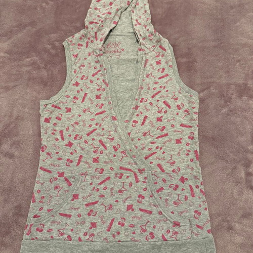 BSK by Bershka Sleeveless Hoodie S like new, grey melange with pink print