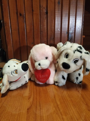 Plush dogs used, set of 3, approximately 30 cm