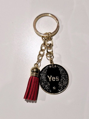 Keychain for Indecisive with Yes/No Coin and Red Tassel new