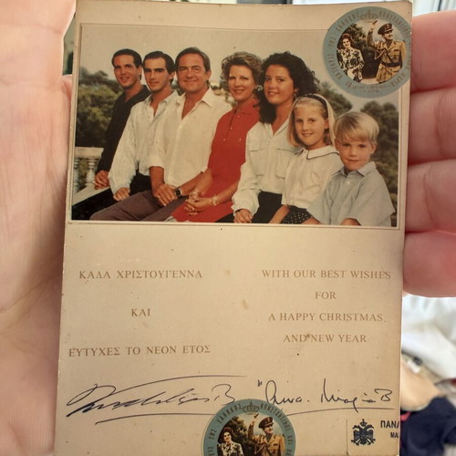 Signed Christmas card Konstantinos II & Anna-Maria 1992, new