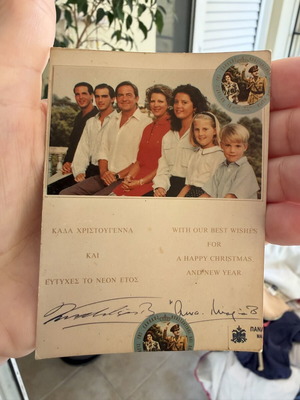 Signed Christmas card Konstantinos II & Anna-Maria 1992, new