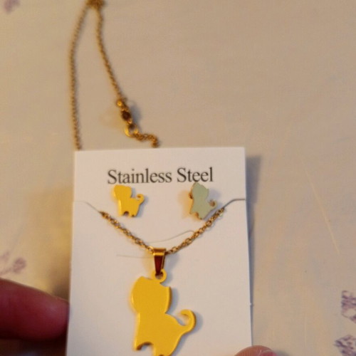 Cat Necklace and Earrings Set new, gold tone stainless steel