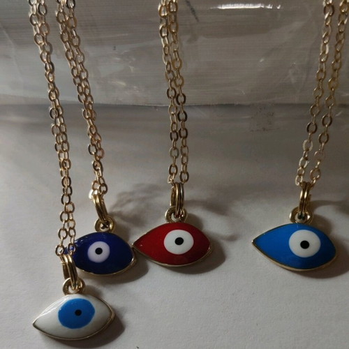 Enameled Evil Eye Necklace in Red with Gold Chain