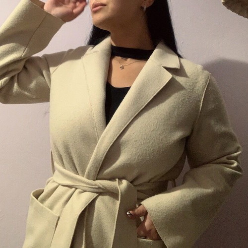 Women's long beige coat Large like new with belt Terranova
